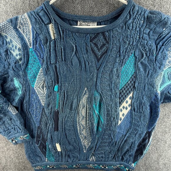 COOGI Blues Australia Sweater Small Blue Intricate Boat Neck Baggy Oversized - Picture 1 of 16